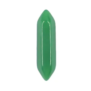 Green natural stone crystal double pointed hexagonal column loose stone detail view for yoga.