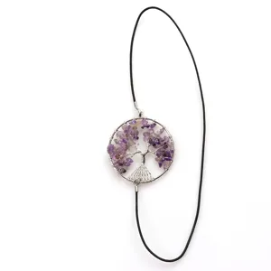 Marcapáginas de árbol de la vida de piedra de cristal violeta hecho a mano vista de detalle