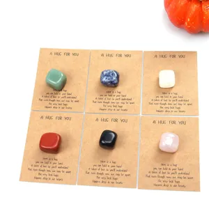 Natural Crystal Pocket Hug Stone Greeting Card Set Valentine Day Gift Thinking Of You Token For Friends Family Lovers Soulmate