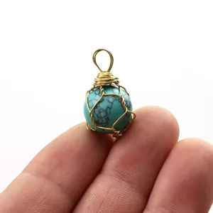 Handgefertigter drahtgewickelter türkis kugel anhänger halskette edelstein schmuck diy