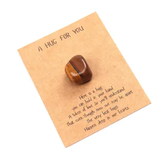 Pocket hug crystal stone gift card with warm message tiger eye stone for love and friendship