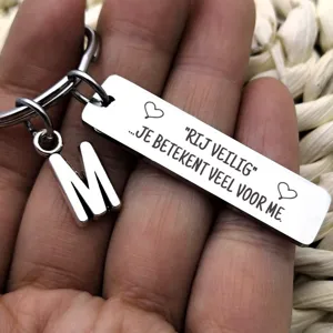 Inspirational Stainless Steel Letter Keychain Initial Military Tag Pendant Key Ring For Men Women Graduation Birthday Gift