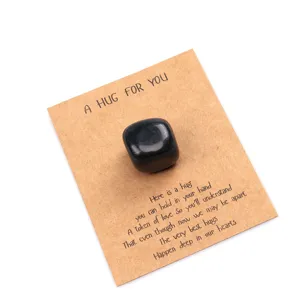Black crystal pocket hug stone with heartwarming message card gift for loved ones and friends.