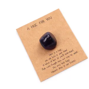 Pocket hug crystal stone with greeting card gift for friends, anxiety relief healing stone.
