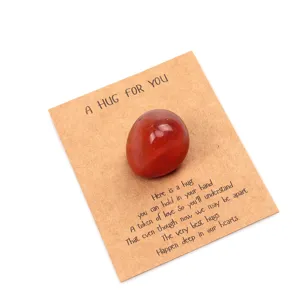 Red carnelian pocket hug crystal stone with comforting message card gift for Valentine day detail