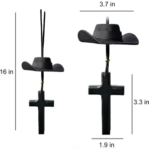 Vintage wooden cross and cowboy hat car hanging ornament rearview mirror decor pendant.