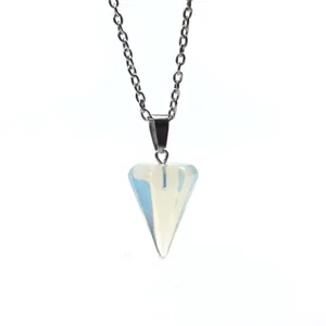 Sechseckige konische Opal Anhänger Halskette mit Silberkette für tägliche Mode und Schmuck
