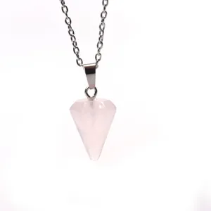 Rosenquarz Kristall sechseckige Kegel Anhänger Halskette Heilung Edelstein Schmuck.
