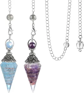 Collana con Pendente a Pendolo a Cono Esagonale in Resina con Pietre Naturali Vintage per Donna Gioielli in Cristallo Retro