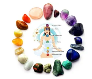 Natürliches Kristall Chakra Stein Set bunte Yoga Meditation Heilsteine Anzeige.