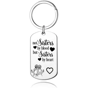 Stainless steel sister keychain engraved best friend gift metal pendant birthday present keyring