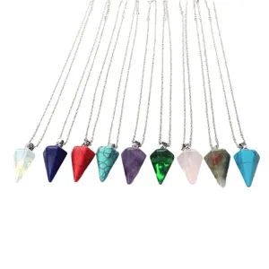 Set aus natürlichen Edelstein Sechseck Kegel Pendel Halsketten mit Silberketten für Heilung.