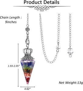 Pendentif Pendule Cône Hexagonal Couronne en Résine de Cristal avec Chaîne et Tailles