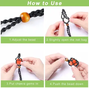 Handgemachte verstellbare geflochtene Halskette Kordel Kristall Netzbeutel fur DIY Schmuck