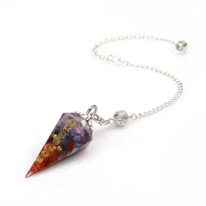 7 Chakra Crystal Resin Cone Pendulum Dowsing Dangle Healing Stone Crystal Pendant