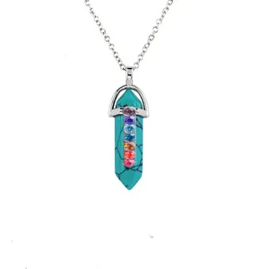 Colorful rhinestone alloy hexagonal pillar pendant necklace fashion jewelry for women