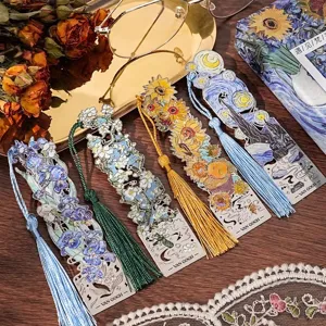 Marcador de libros de metal Van Gogh con borlas, elegante marcapáginas artístico para leer.