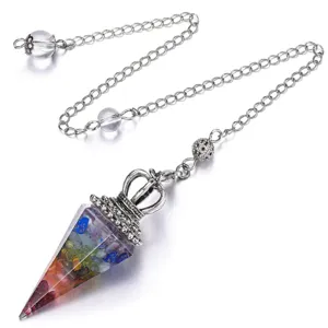 Pendentif Cône Hexagonal en Résine Éclats de Cristal Naturel Couronne Vintage Électroplaqué Pendule pour Bijoux Cadeau Unisexe