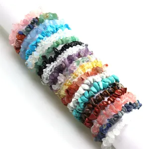 Natural Crystal Chip Bracelet Irregular Gemstone Agate Amethyst Elastic Bracelet Unisex Handmade Natural Stone Jewelry Gift