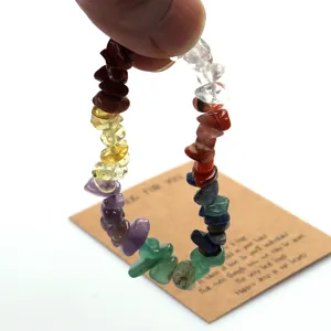 Natural crystal chip bracelet colorful irregular gemstone stretch bracelet for women jewelry detail.