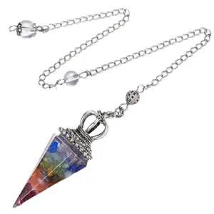 Pendentif pendule hexagonal en résine de pierre précieuse couronne avec chaîne