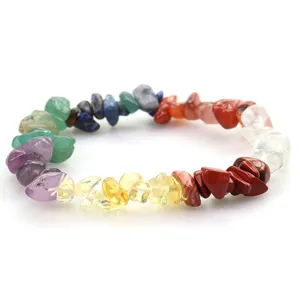 Natural crystal chip bracelet colorful gemstone irregular stone stretch bracelet detail.