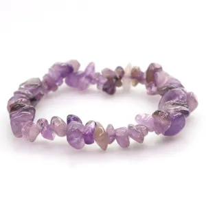 Natural amethyst chip bracelet, irregular purple crystal elastic jewelry for women daily wear