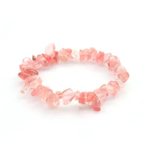 Natural pink crystal chip bracelet, irregular gemstone stretch bead bracelet for women fashion.