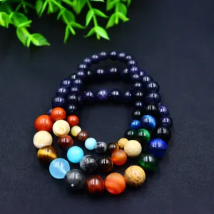 Bracciale sistema solare in arenaria blu naturale, otto pianeti perle regalo gioiello.