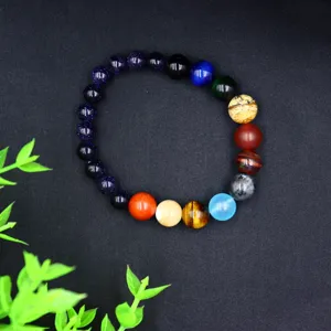 Bracciale sistema solare in arenaria blu naturale, gioielli con perline otto pianeti.