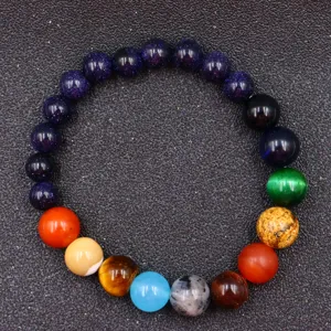 Bracciale Sistema Solare In Pietra Di Arenaria Blu Universo Galassia Pianeti Gioielli