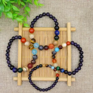 Bracciale di pietre preziose fatte a mano con otto pianeti del sistema solare in arenaria blu