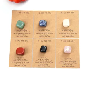 Cristal Natural Ágata Cuadrado Cubo Piedra Pulido Bolsillo Abrazo Juego de Regalo Pequeño Adorno de Escritorio Tarjeta de Felicitación Decoración de Piedra de Bolsillo