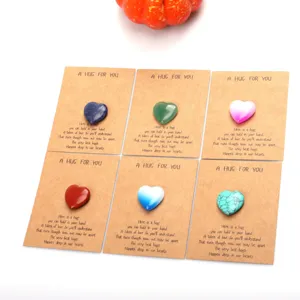 Details of heart-shaped natural crystal stone pocket hug cards for Valentine gift.