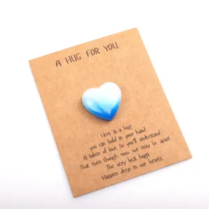 Blue gradient heart pocket hug token with kraft paper card for Valentine festival gift party
