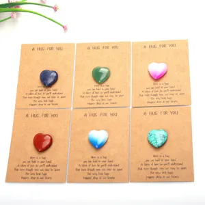 Natural Crystal Stone Pocket Hug Heart Shape With Kraft Paper Greeting Card Valentine's Day Party Gift School Gift Decoration Pocket Hug