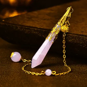 Natural crystal pendulum pendant hexagonal gemstone necklace with gold plated chain for yoga.