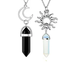 Soleil lune cristal colonne hexagonale pendentif couple collier lot de deux bijoux accessoires