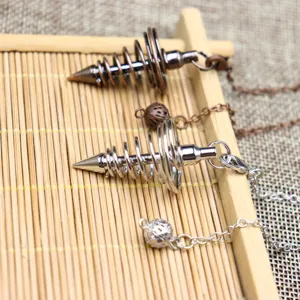 Metall Spiral Pendel Wünschelrute Halskette Anhänger, antik Bronze und Silber zweifarbig.