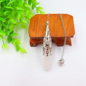Natural crystal hexagonal bullet pendulum pendant necklace with silver chain for women.