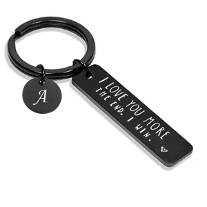Edelstahl I Love You More Gravierter Schlüsselanhänger Rechteck Herz Buchstabe Schlüsselring Valentinstag Paar Schmuck Geschenk