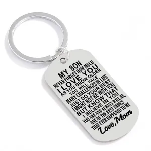 Stainless Steel Inspirational Keychain Family Love Pendant Rectangular Dog Tag Key Ring Graduation Gift For Son Daughter