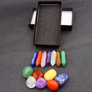 Natural crystal gemstone hexagonal column set with gift box for DIY craft and yoga.