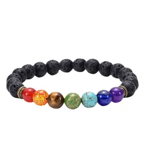 7 Chakra Lavastein Armband Naturstein Yoga Energie Perlen Armschmuck Damen Herren