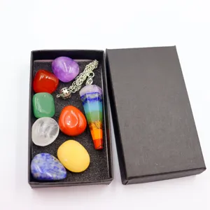 7 Chakras Piedra Natural Péndulo Colgante Set Cristal Curación Yoga Piedras Caja
