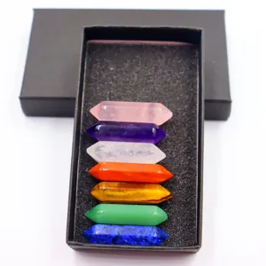 Natural crystal hexagonal column gemstone set in gift box detail view for yoga and meditation decor.