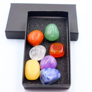 Natural crystal gemstone set tumbled stones chakra healing stones in black gift box for yoga decor