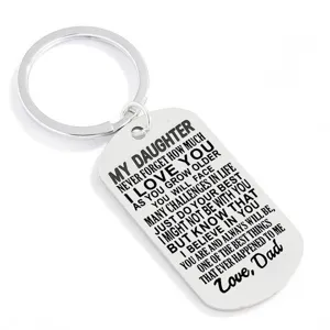 Stainless steel dad to daughter inspirational dog tag keychain engraved gift pendant.