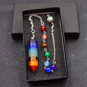 Péndulo De Cristal 7 Chakras Piedra Hexagonal Collar De Adivinación Caja Regalo