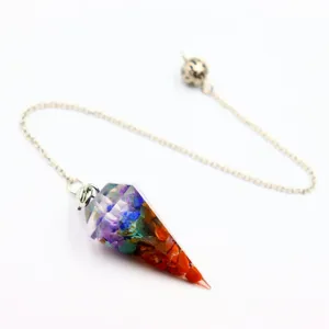 Retro natural crystal chip resin colorful hexagonal cone pendulum necklace fashion jewelry